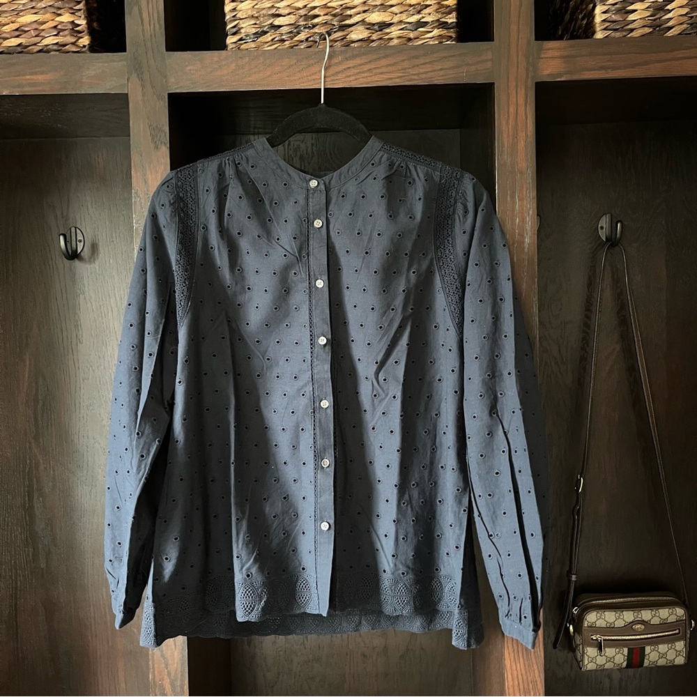 J Crew Navy Eyelet Button Down Shirt